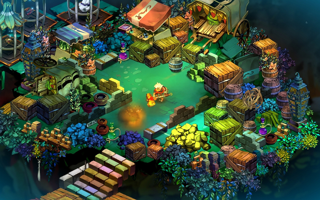 A peaceful, forested area in the video game Bastion