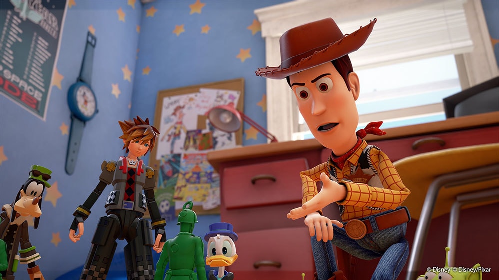 Image of Woody, Sora and Sarge in Kingdom Hearts 3