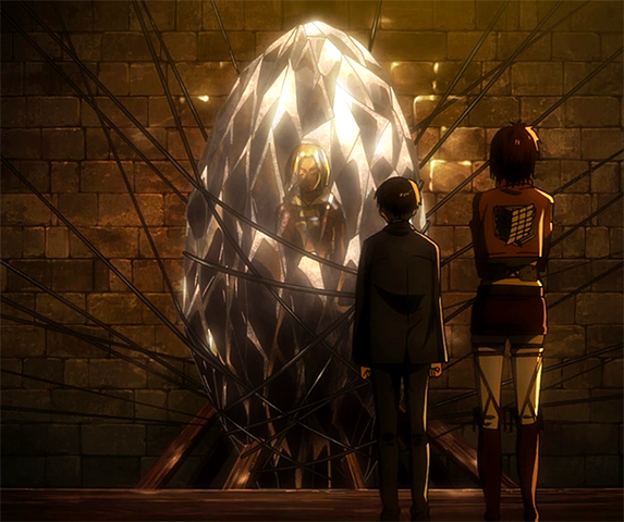 Annie from Attack on Titan encased in crystal during the season finale