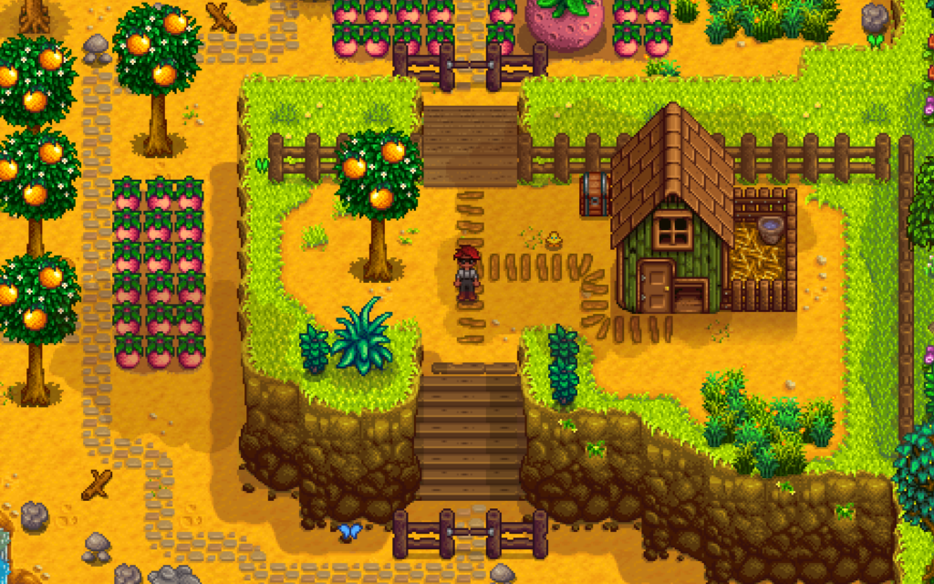 Image of a farm in Stardew Valley video game